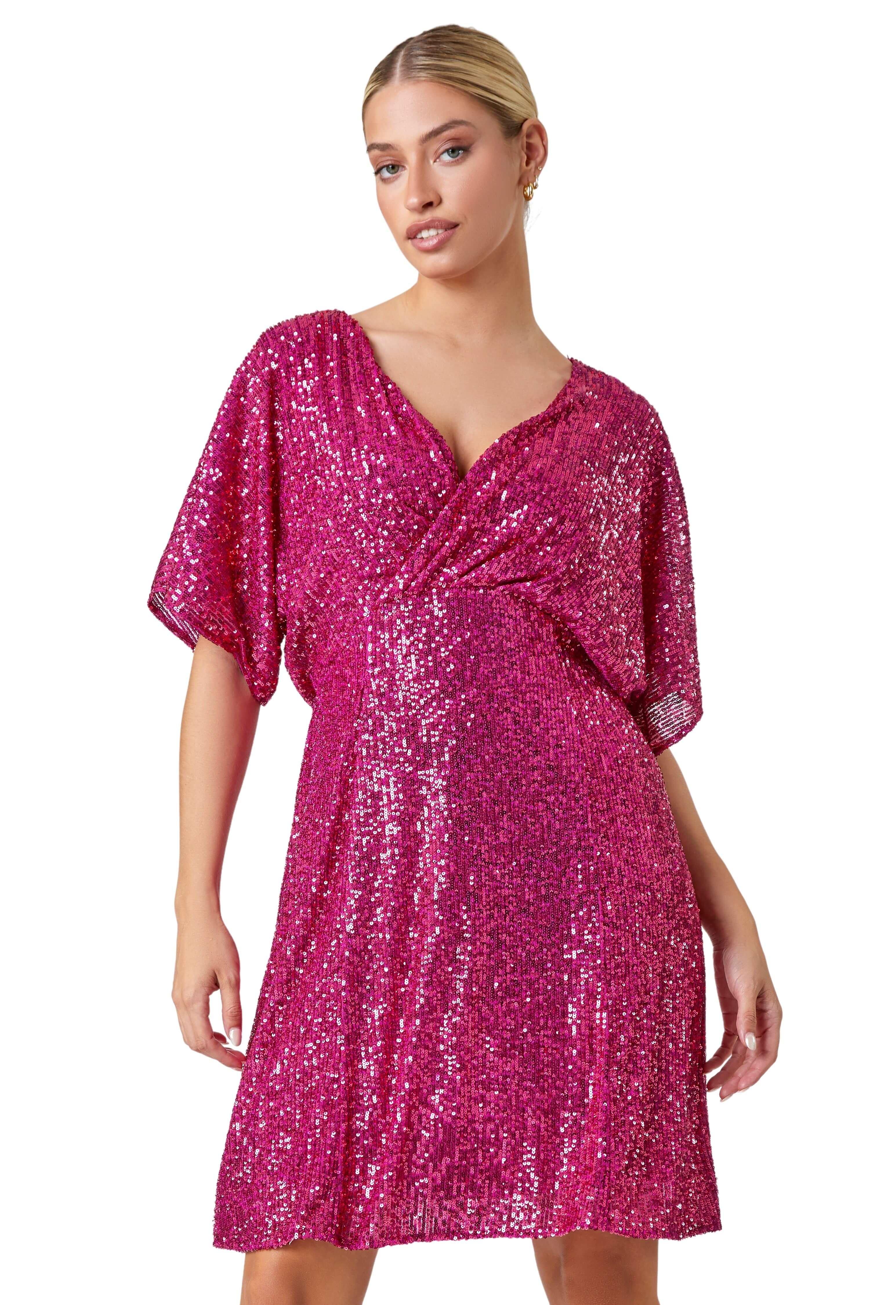 Эластичное платье с запахом и пайетками Dusk, розовый