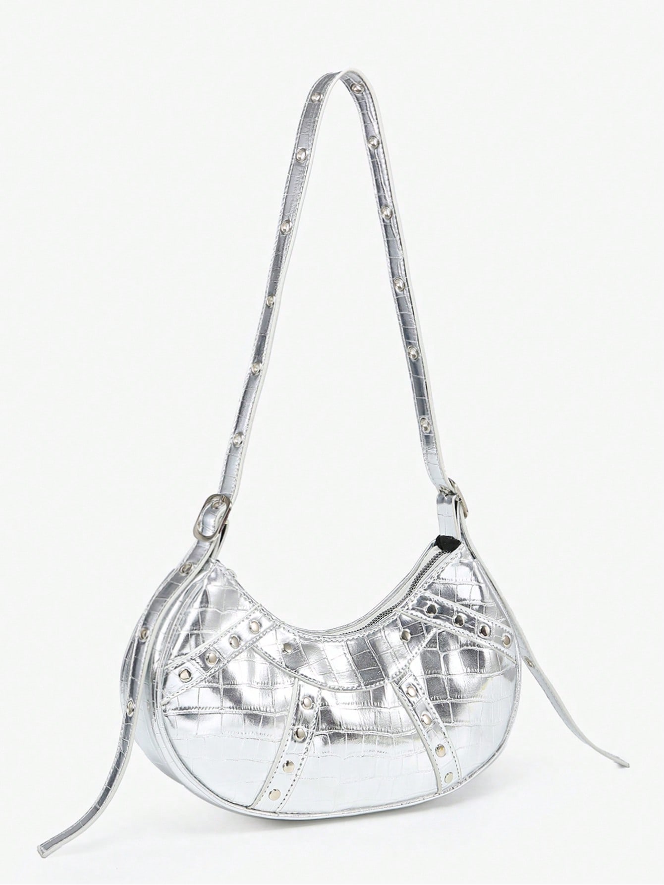 Легкая деловая повседневная сумка-хобо с шипами для девочек-подростков, серебро