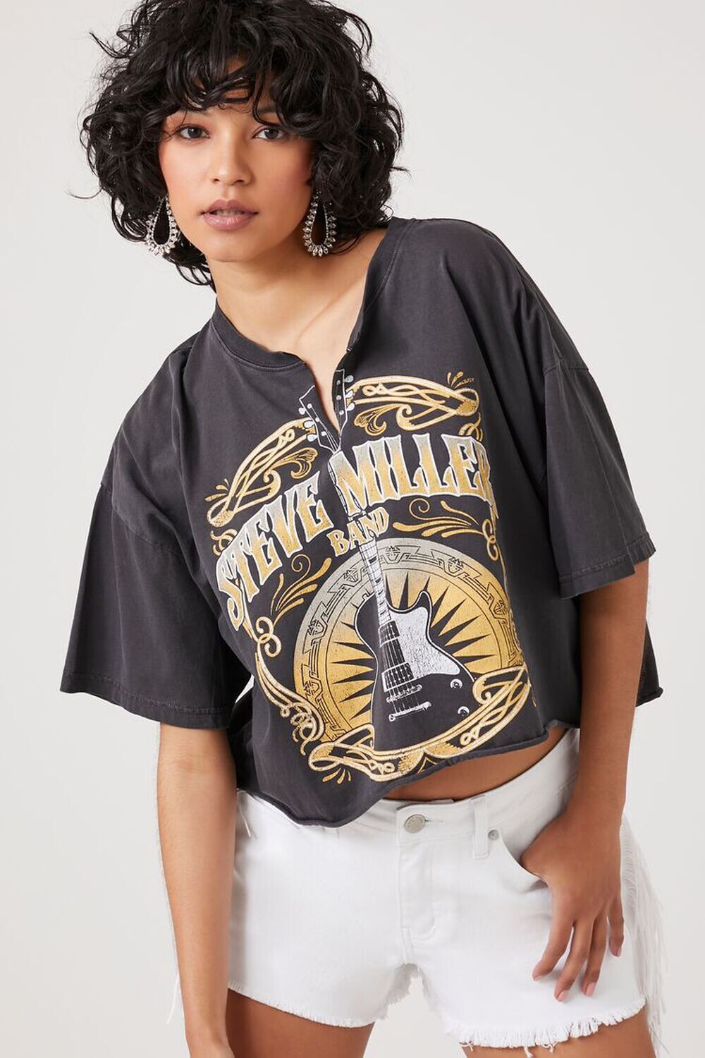 

Укороченная футболка с рисунком Steve Miller Band Forever 21, угольный