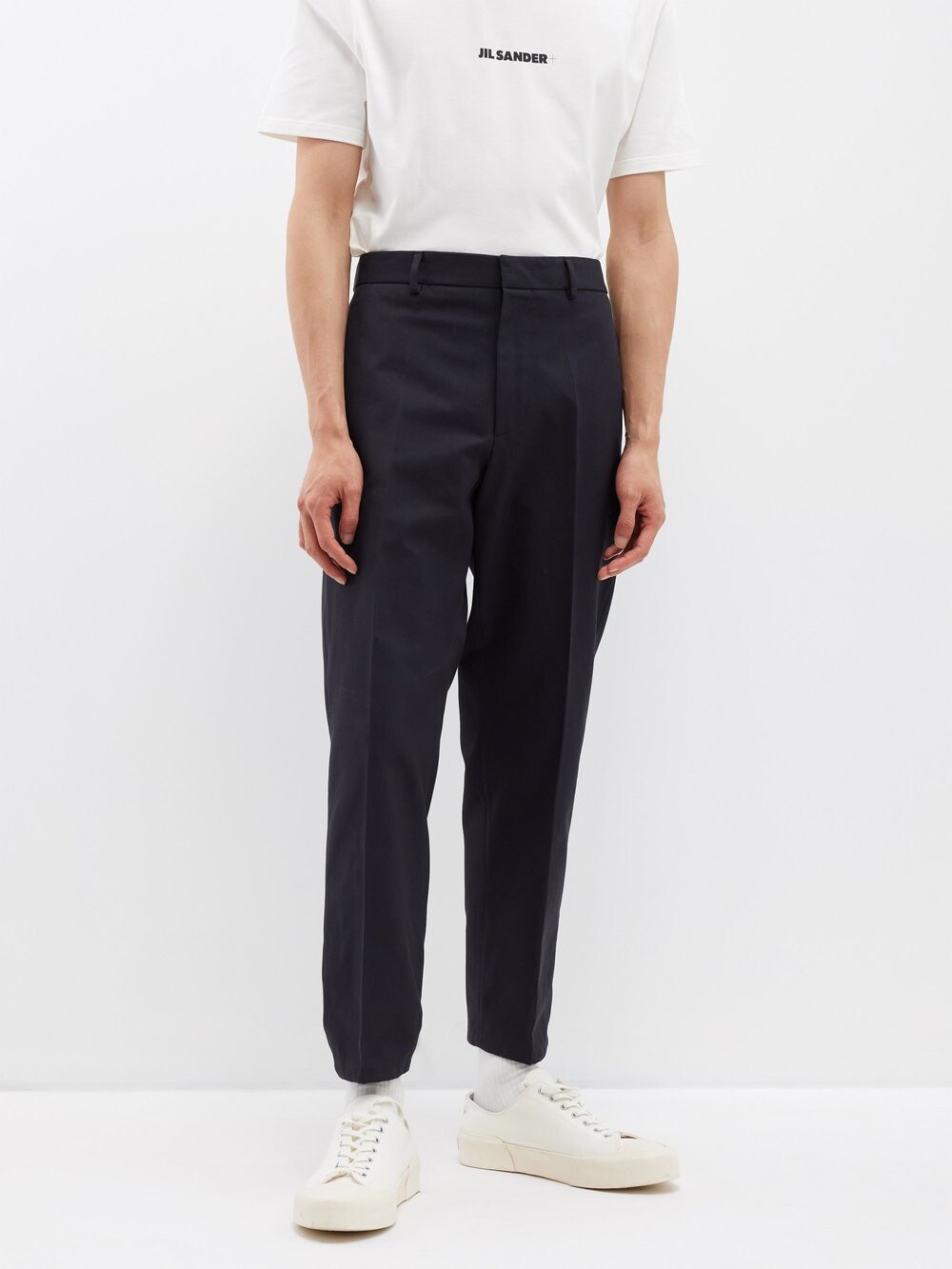 

Укороченные брюки из хлопкового твила из саржи Jil Sander, синий