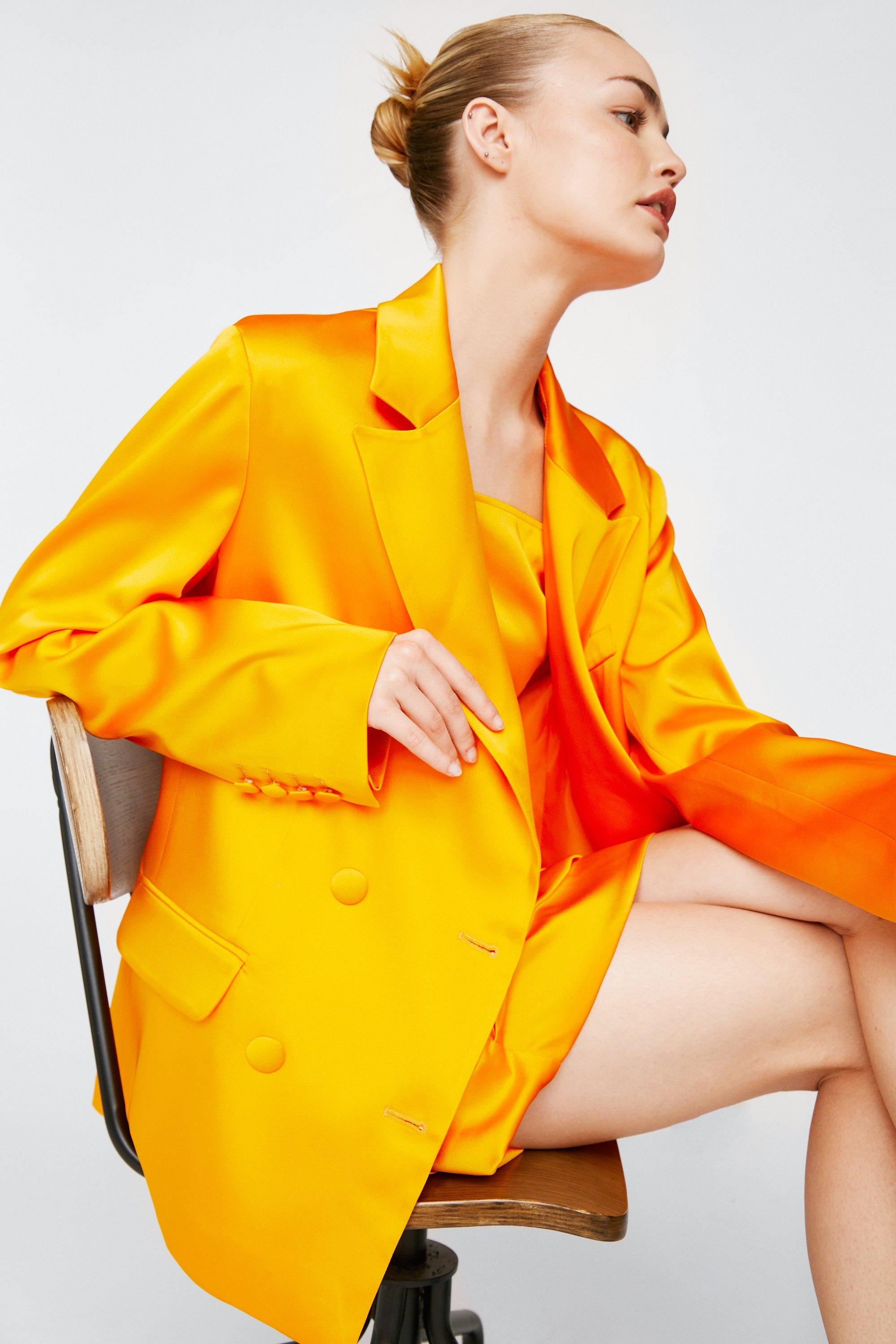Атласный двубортный пиджак премиум-класса Nasty Gal, оранжевый классический пиджак премиум класса с жемчужной отделкой nasty gal белый
