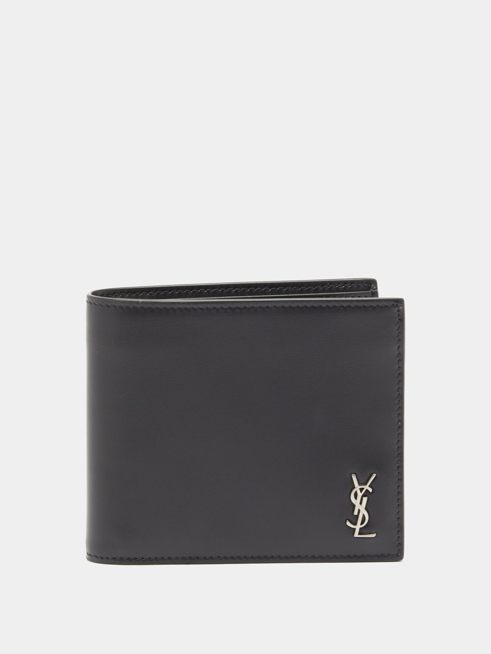 

Складной кожаный кошелек ysl с металлической пластинкой Saint Laurent, черный