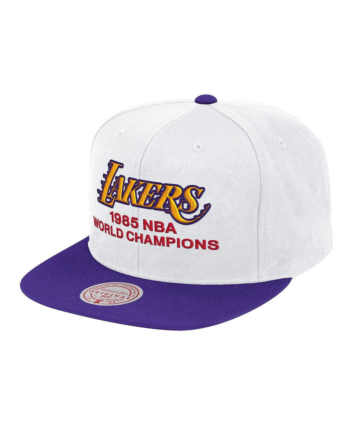 

Мужская бело-фиолетовая регулируемая кепка Los Angeles Lakers 1985 NBA World Champions Hardwood Classics Snapback Mitchell & Ness