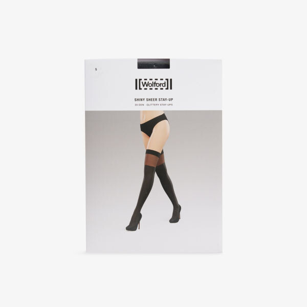

Прозрачные чулки выше колена из эластичной ткани Wolford, черный