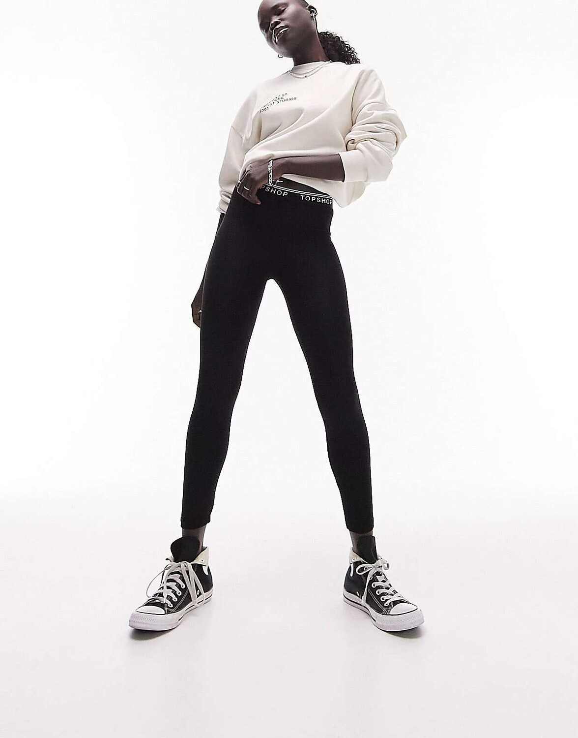 

Черные леггинсы с фирменным поясом Topshop Petite