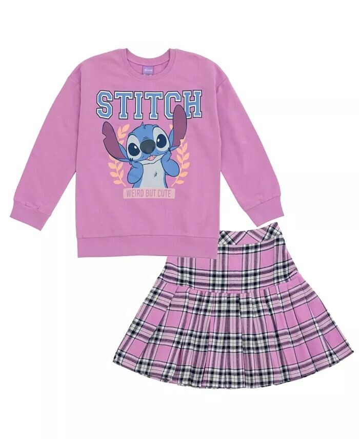

Флисовый свитшот Lilo & Stitch Minnie Mouse для девочек и плиссированная юбка в клетку до (2T–14–16) Disney, розовый