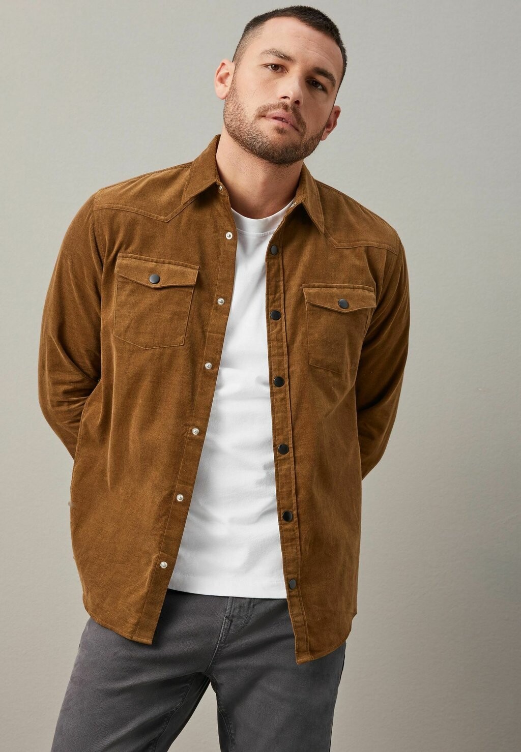 

Рубашка Twin Pocket Western Regular Fit Next, коричневый