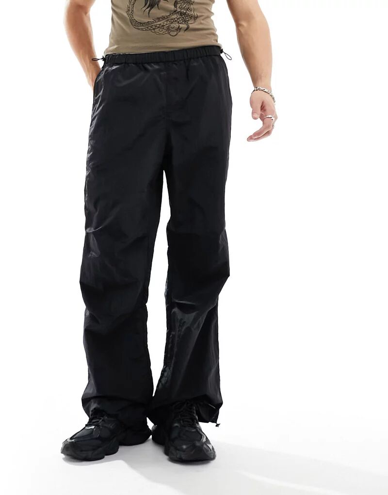 Черные нейлоновые брюки широкого кроя ASOS