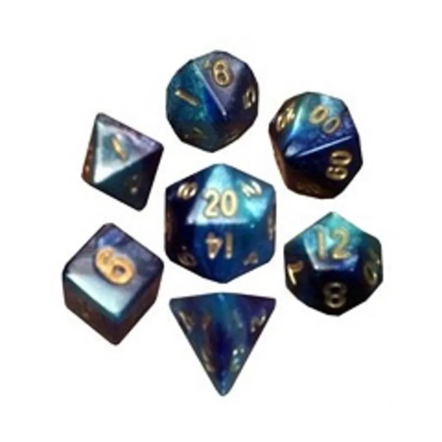 

Набор мини-многогранных кубиков — темно-синий и светло-синий с золотом (7), Mini-Dice (Metallic Dice Games)