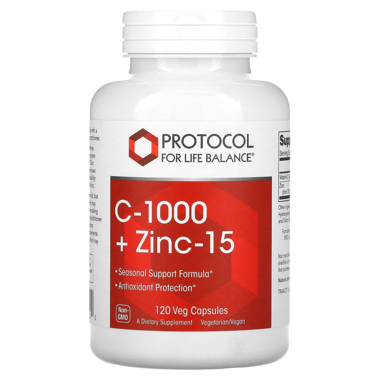 

C-1000 + Zinc-15, 120 вегетарианских капсул, Protocol for Life Balance