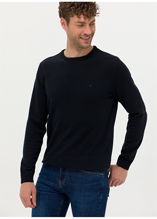 

Однотонный мужской свитер с круглым вырезом Slim Fit темно-синего цвета Pierre Cardin, Синий