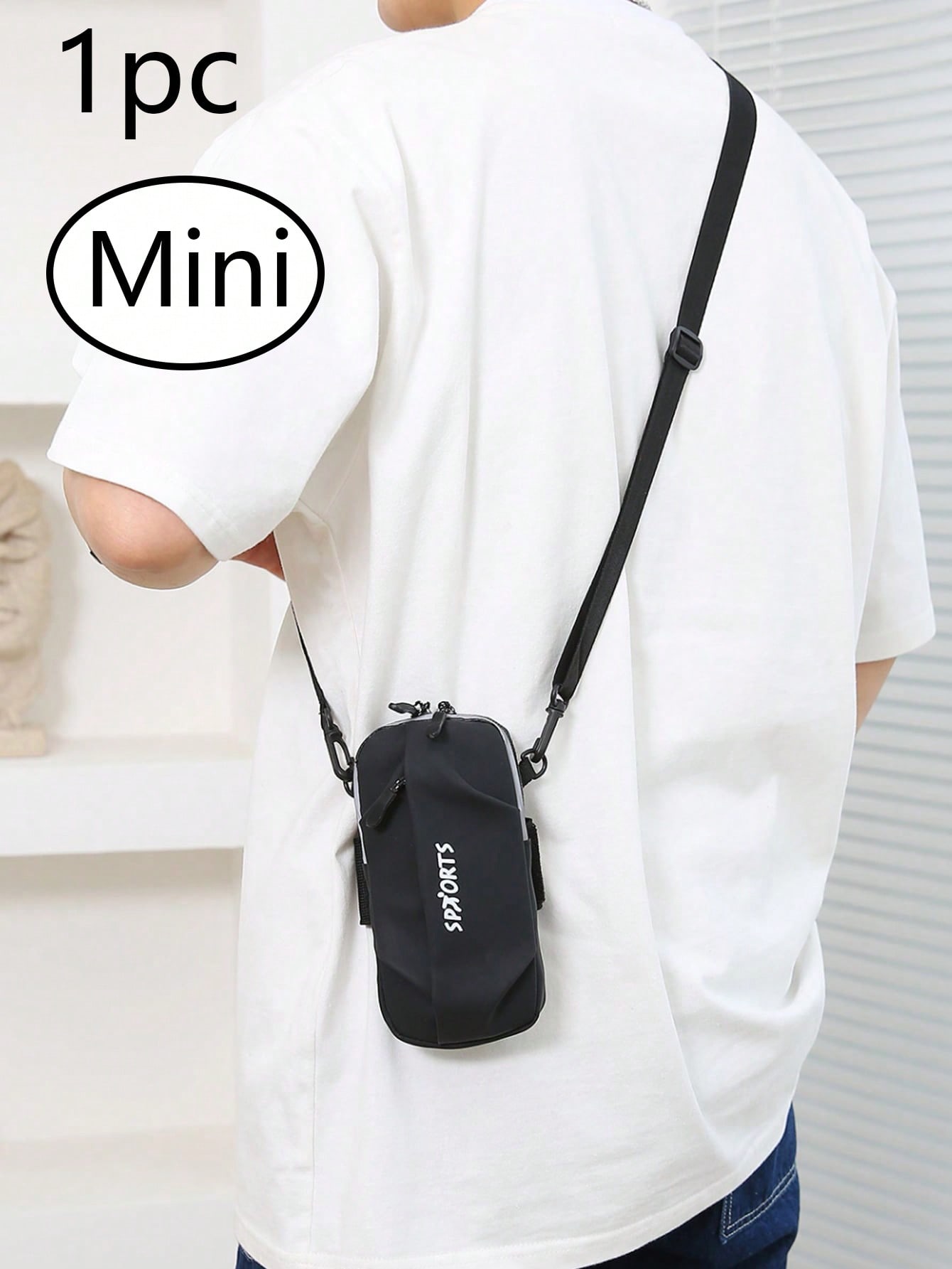 Мини-сплошная квадратная сумка через плечо для мобильного телефона, черный