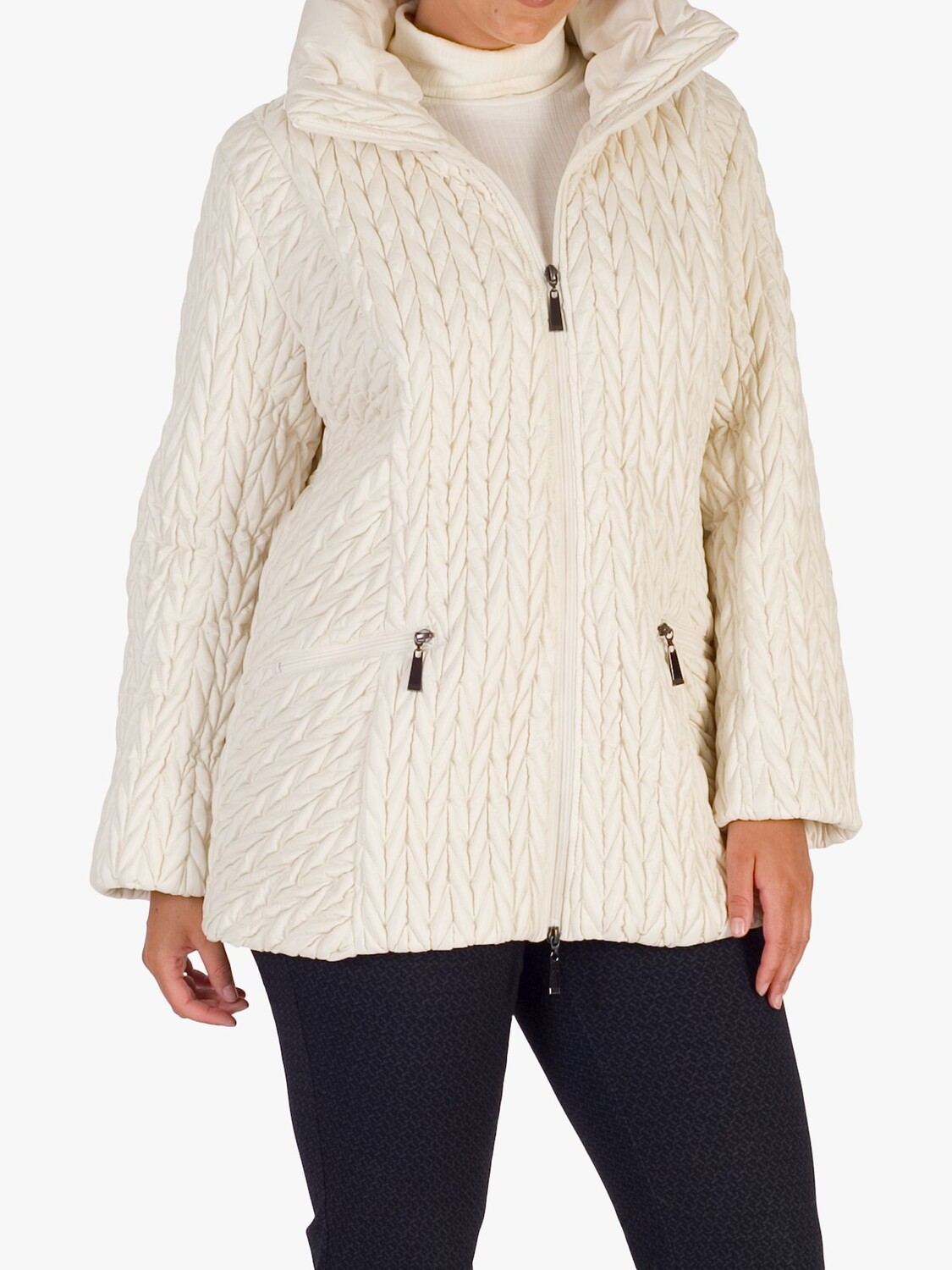

Стеганое пальто Chesca Cable Knit, кремовое, Бежевый