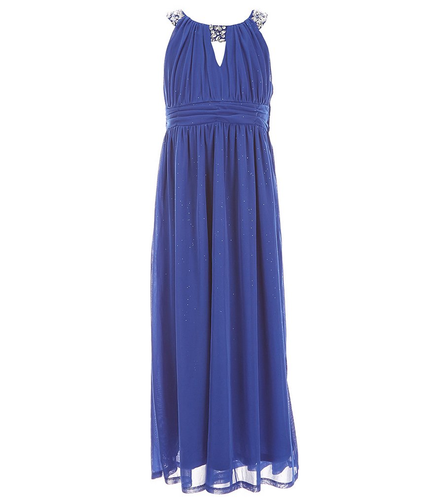 Бальное платье из сетки с блестками и U-образным вырезом без рукавов для девочек-подростков Diva для больших девочек 7–16 лет Tween Diva, синий