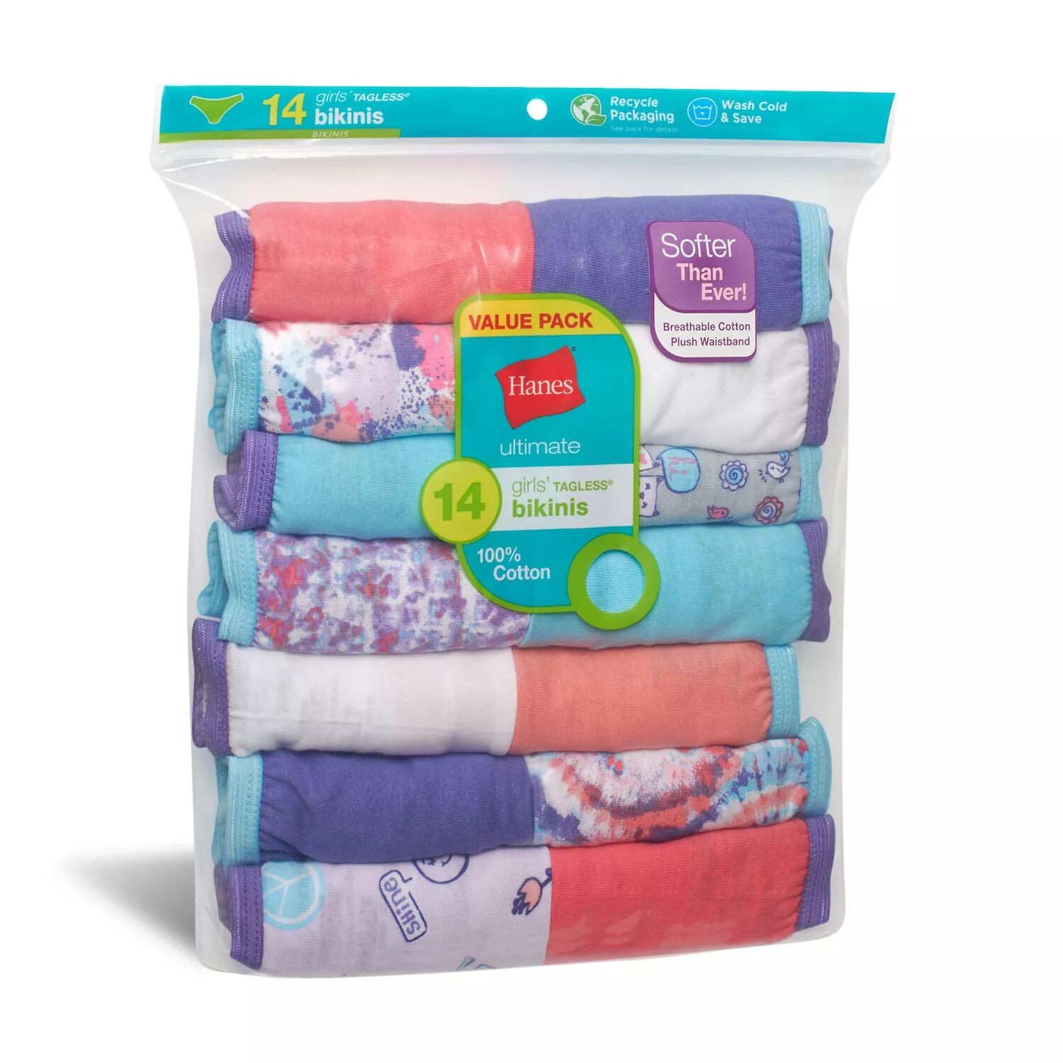 

Девочки от 6 до 16 лет Hanes Ultimate, 14 пар хлопковых трусиков-бикини Hanes