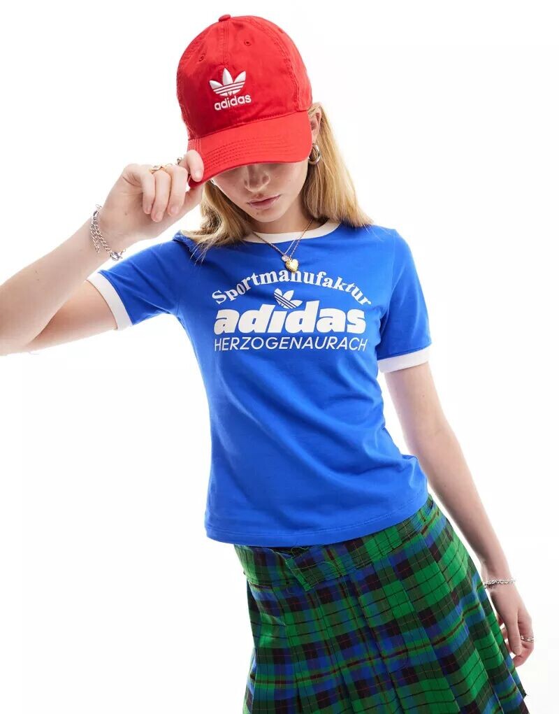 

Синяя белая футболка с ретро-логотипом adidas Originals