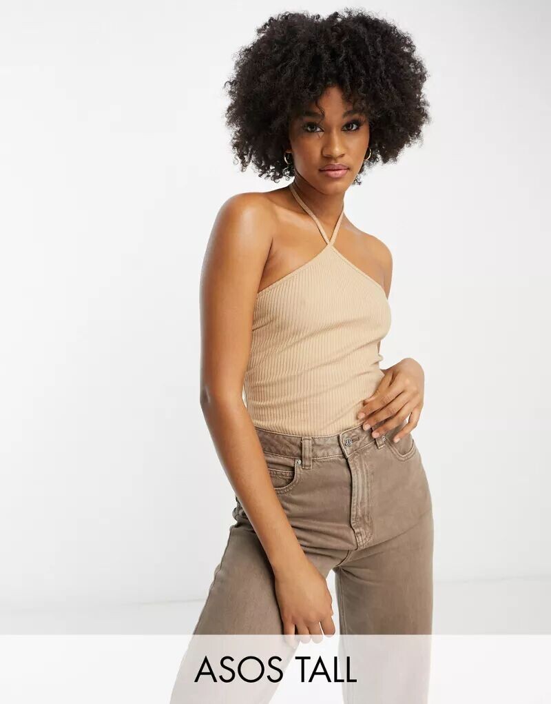 

Светло-коричневое боди с воротником-хомутом и бретелями ASOS DESIGN Tall