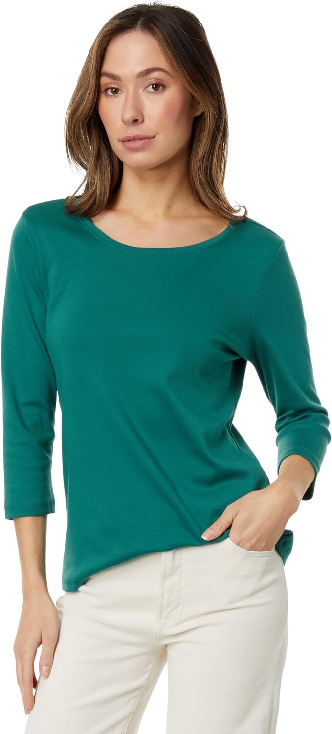 

Хлопковая футболка Petite Pima с украшенным вырезом и рукавами 3/4 L.L.Bean, цвет Warm Teal