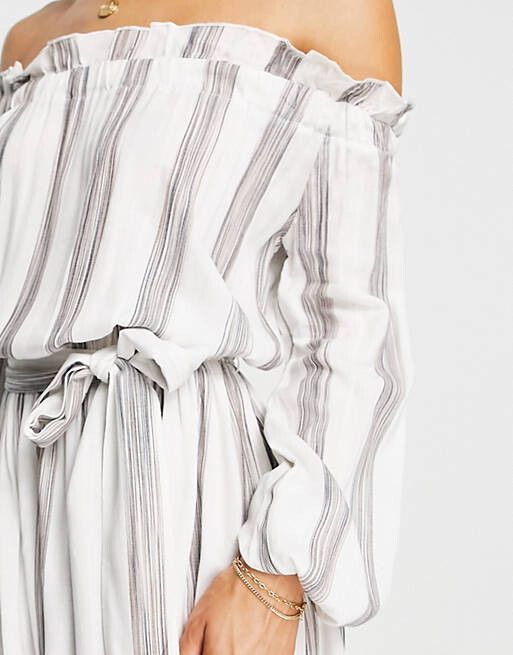 

Пляжное платье макси в полоску с открытыми плечами ASOS DESIGN