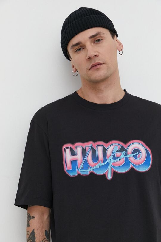 

Хлопковая футболка Hugo, черный