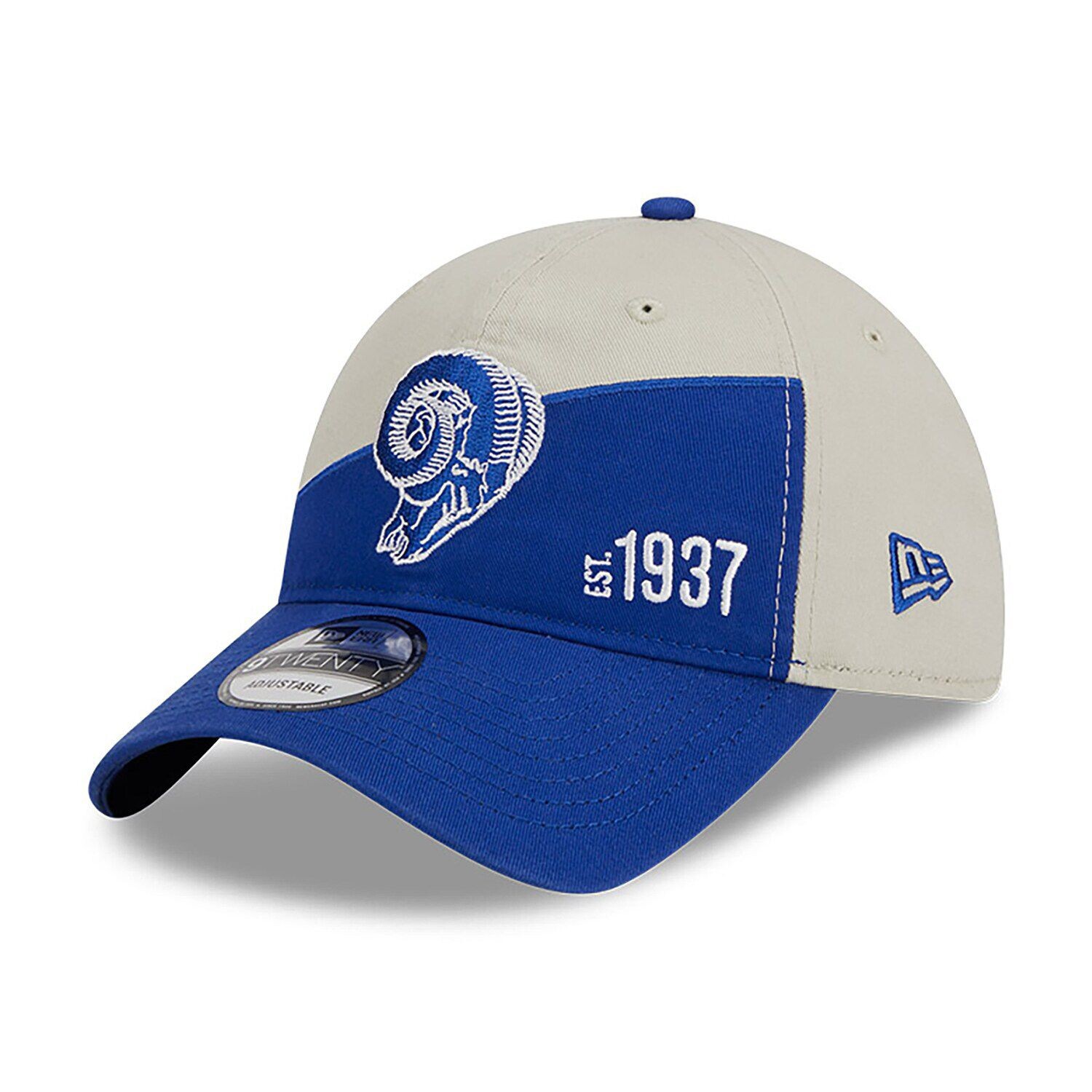 

Мужская регулируемая кепка New Era Cream/Royal Los Angeles Rams 2023 Sideline Historic 9TWENTY