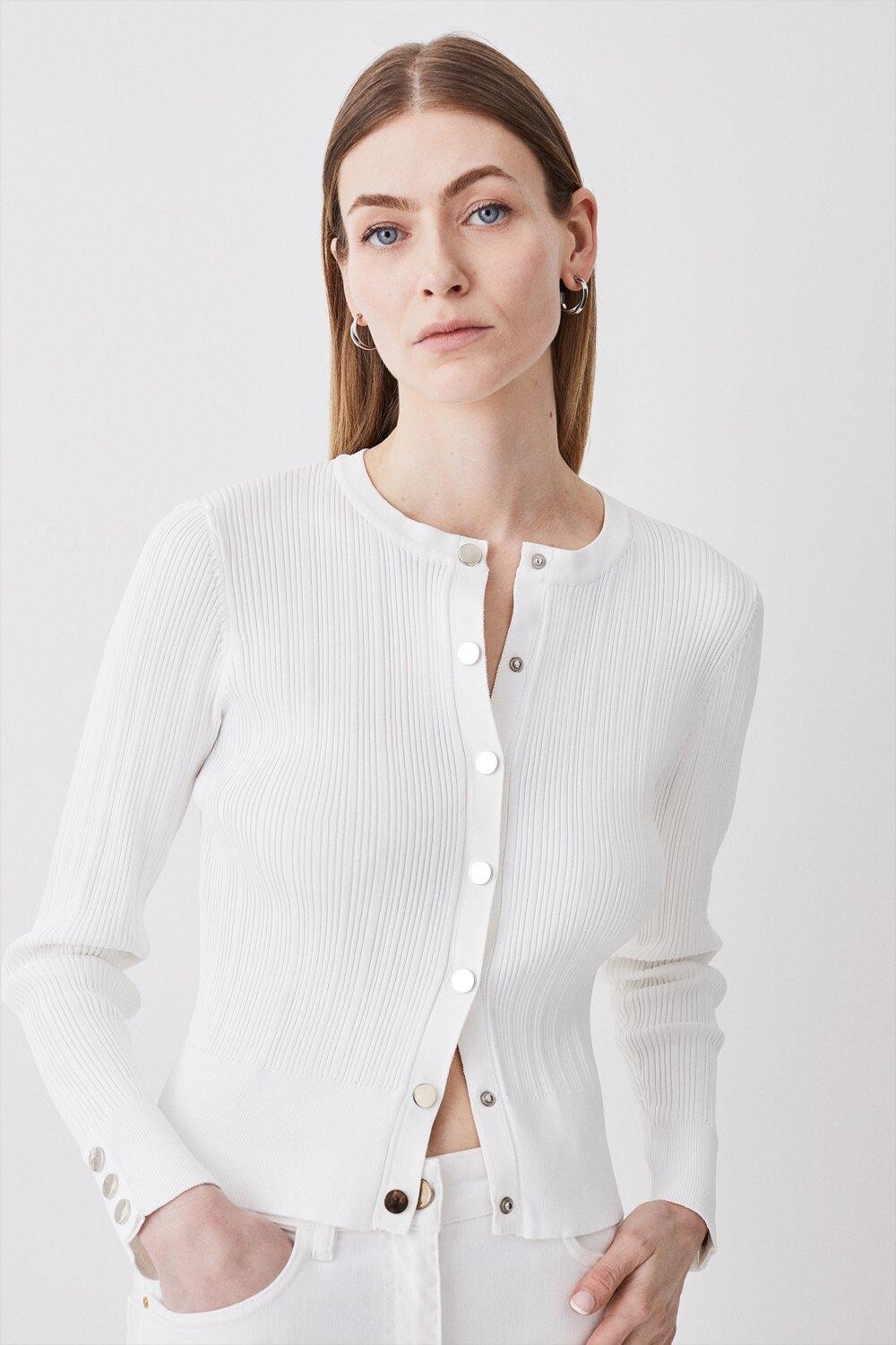 

Вязаный кардиган в рубчик из смеси вискозы Karen Millen, белый