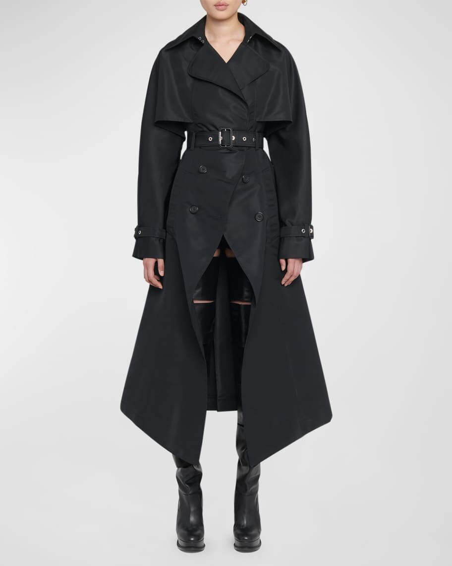 

Плиссированный тренч с поясом Alexander McQueen, Черный