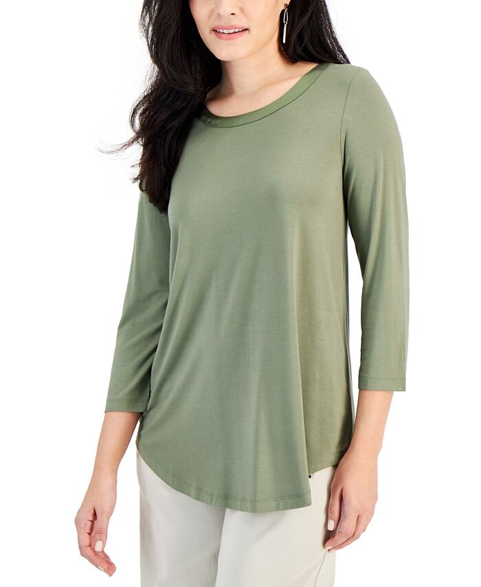 

Миниатюрный топ с атласной отделкой и рукавами 3/4 JM Collection, зеленый