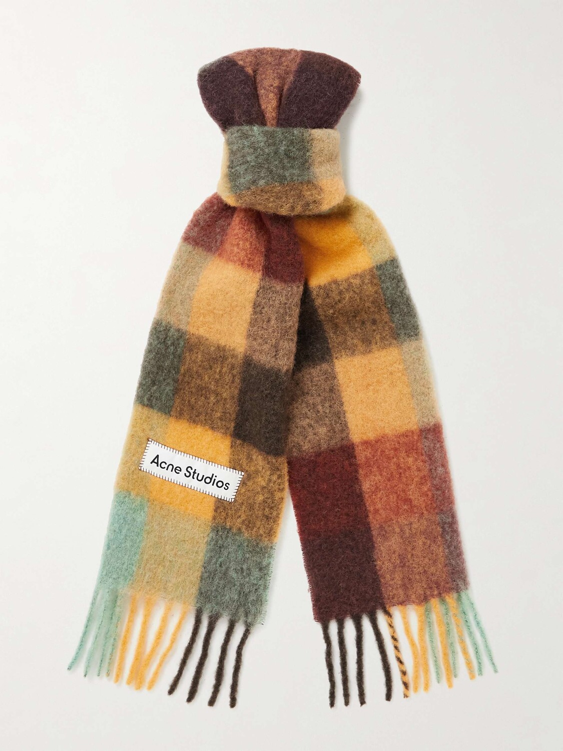 

Вязаный шарф в клетку Vally с бахромой ACNE STUDIOS, коричневый