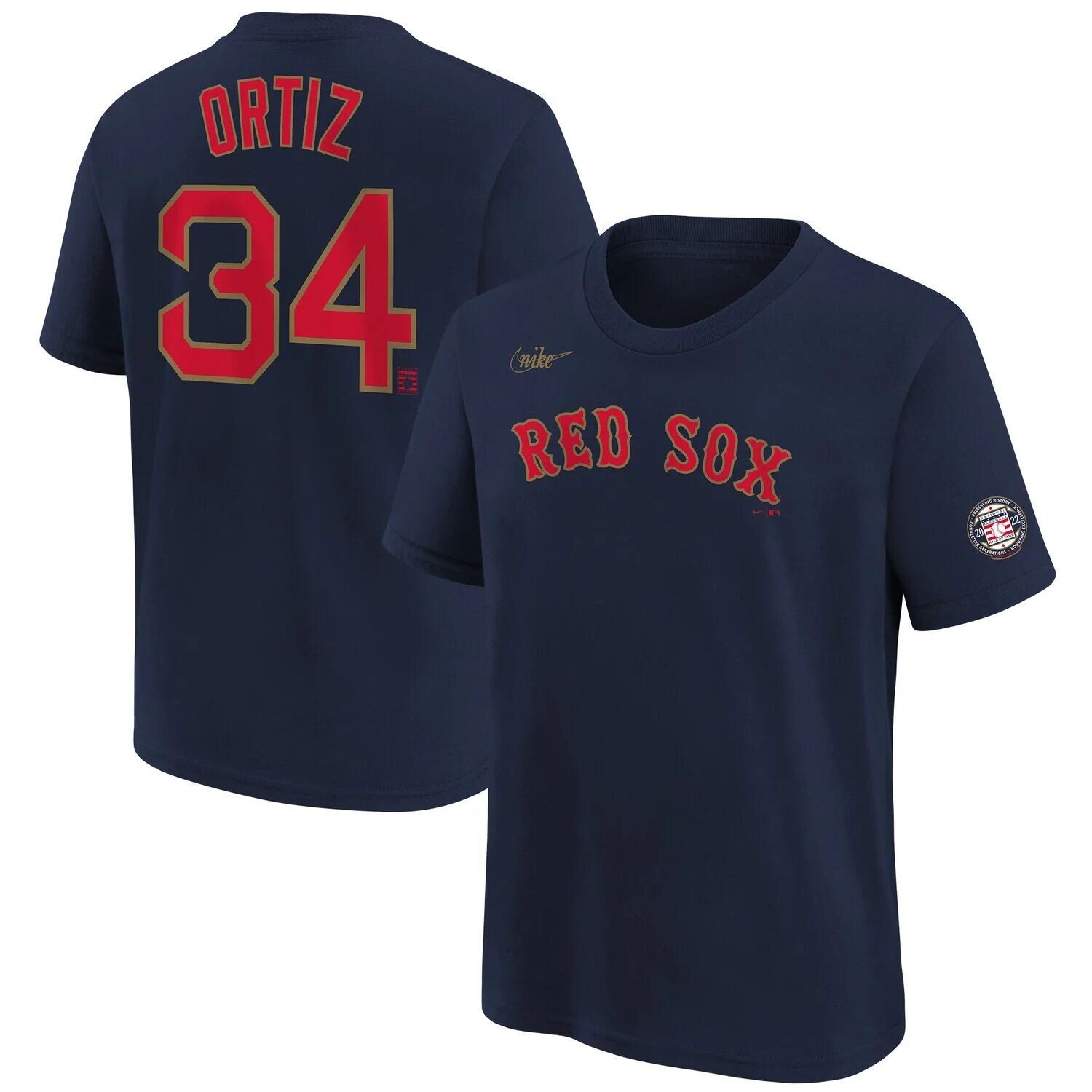 

Молодежная футболка Nike David Ortiz Navy Boston Red Sox с логотипом Зала славы 2022, именем и номером Nike