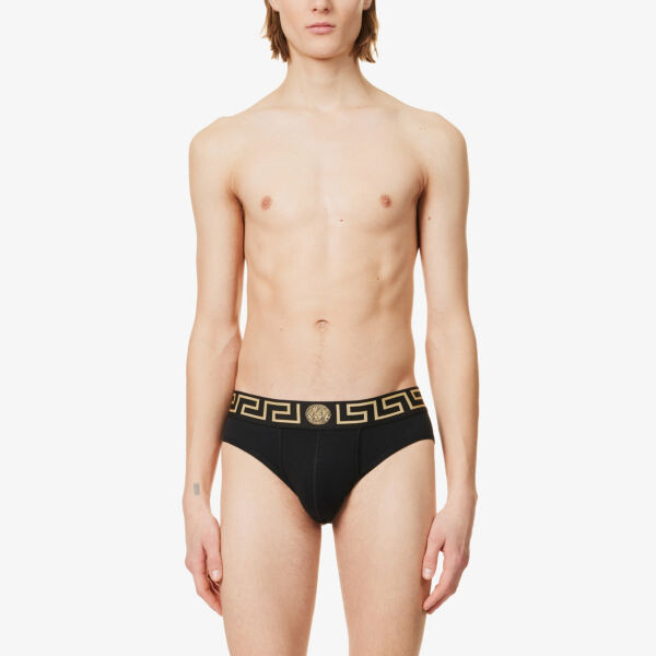

Трусики из эластичного хлопка с логотипом на поясе Versace, черный
