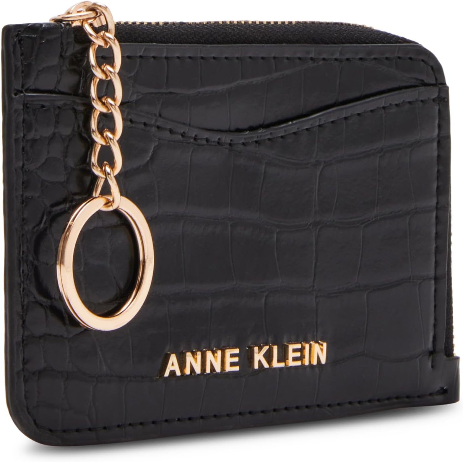 

Изогнутый футляр для карточек Zip and Go из крокодиловой кожи Anne Klein, черный