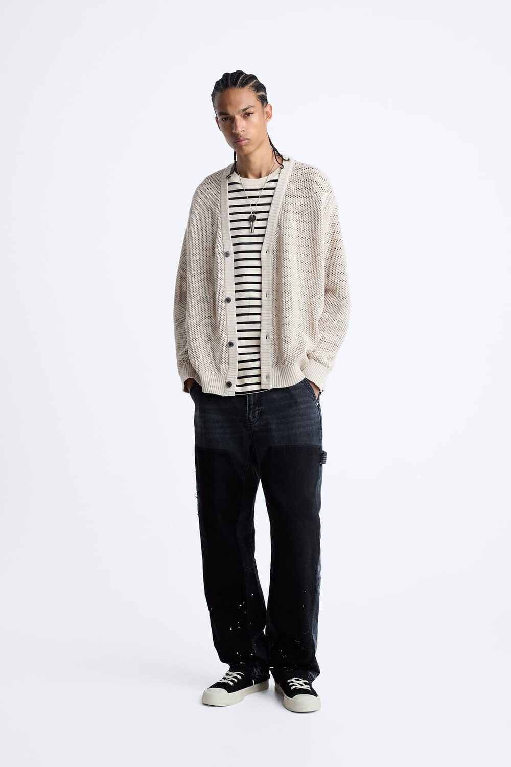 

Фактурный кардиган крючком ZARA, песочный, Бежевый