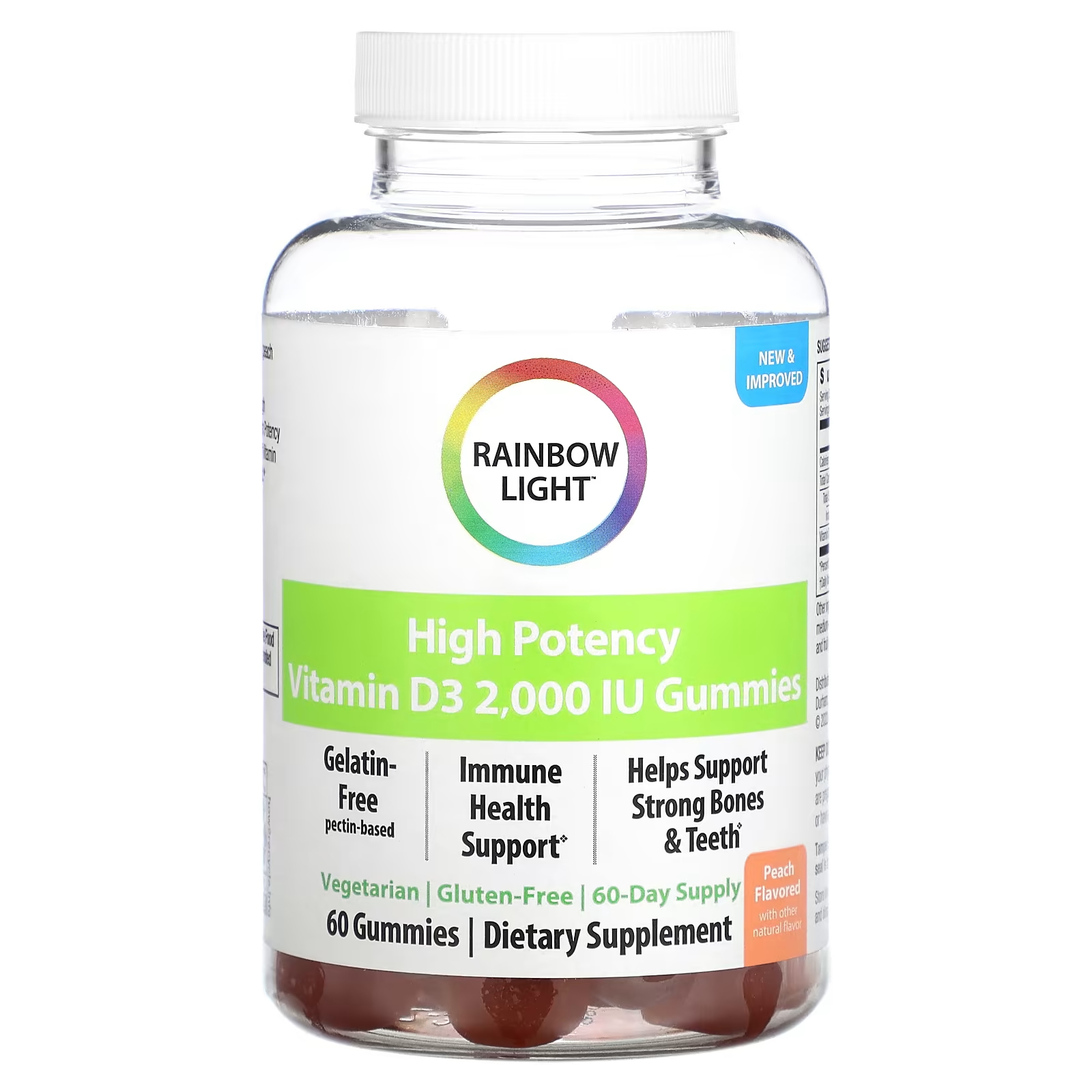 Высокоэффективный витамин D3 Rainbow Light, персик, 2000 МЕ, 60 жевательных таблеток swanson d3 клубника 2000 ме 60 жевательных таблеток