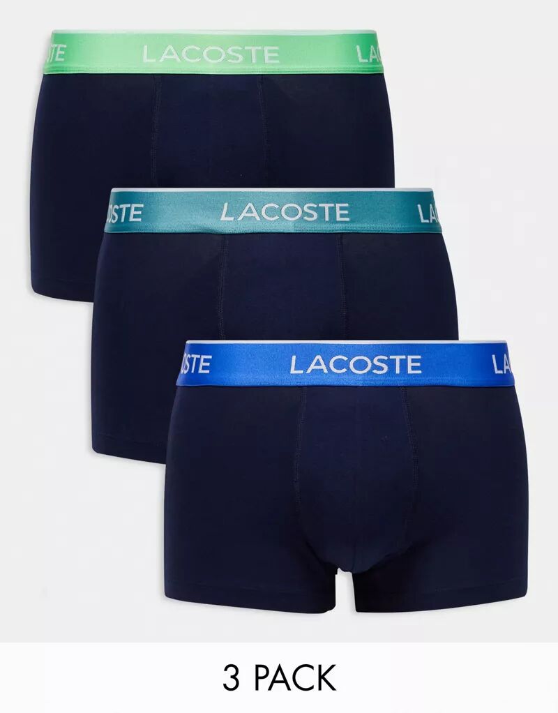 цена Комплект трусов Lacoste из трех темно-синих трусов с контрастным поясом