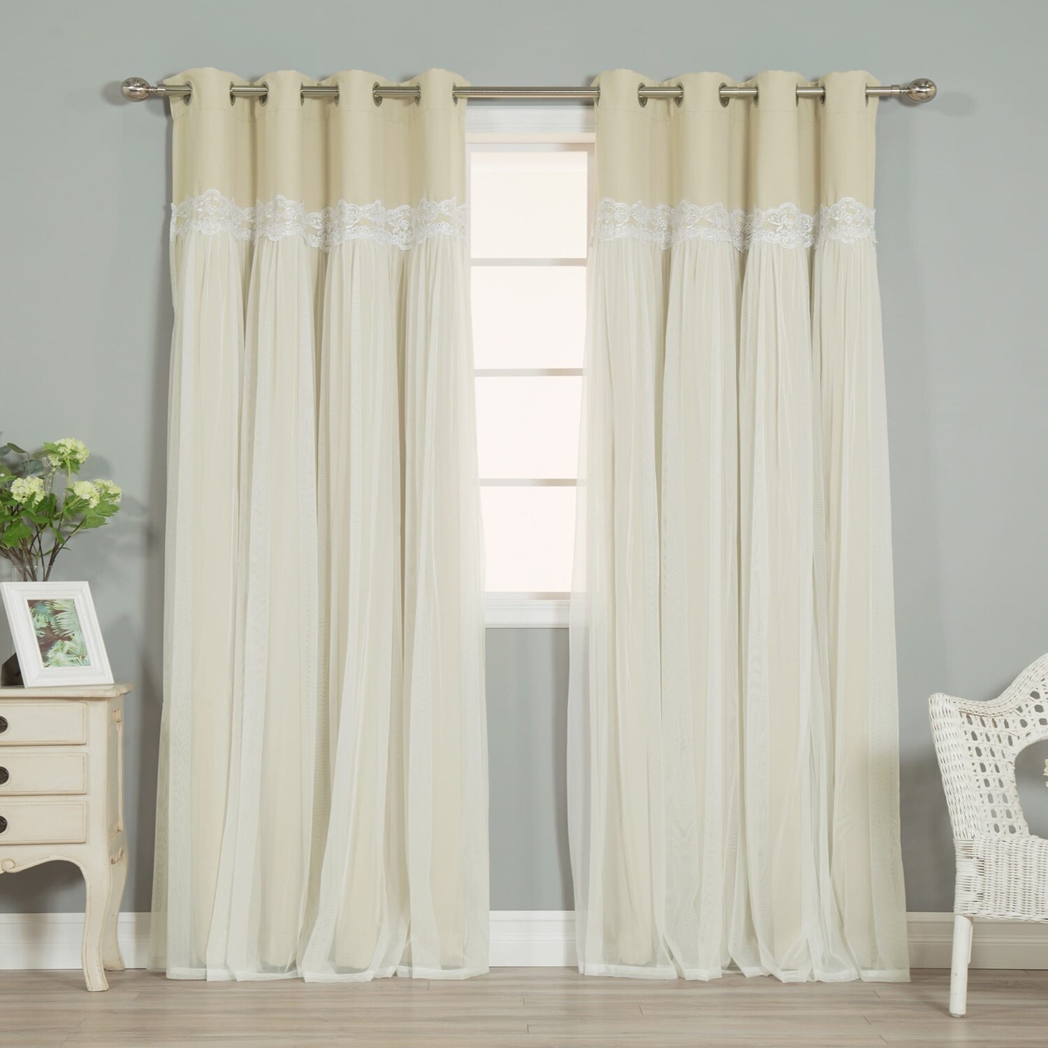 

Штор с кружевными вставками Aurora Home, бежевый