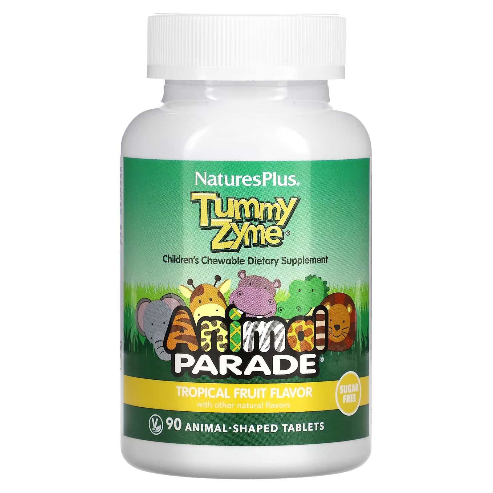 Пищевая добавка NaturesPlus Animal Parade Tummy Zyme тропические фрукты, 90 таблеток в форме животных naturesplus жевательные nutri zyme перечная мята 90 таблеток