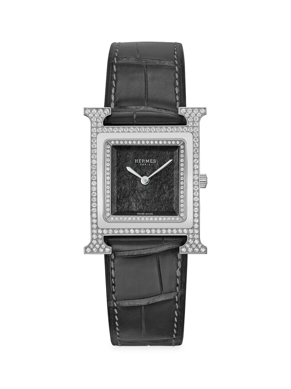 

Часы Heure H 30MM из нержавеющей стали, обсидиана и бриллиантов HERMÈS, черный