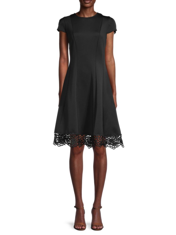 Платье А-силуэта с кружевной отделкой Donna Ricco, черный цена и фото