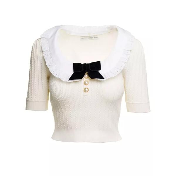 

Футболка knitted jumper with bow detail in cotton ble Alessandra Rich, белый
