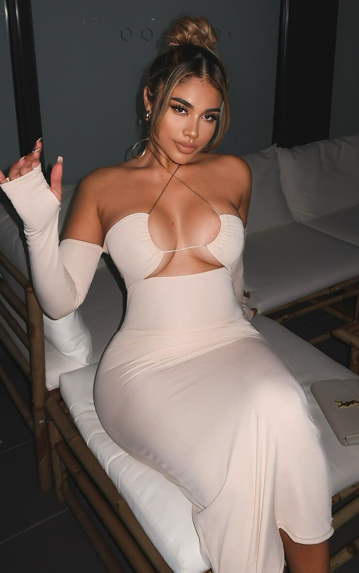

PrettyLittleThing Мягкое платье мидакси с завязками в рубчик спереди Shape Stone
