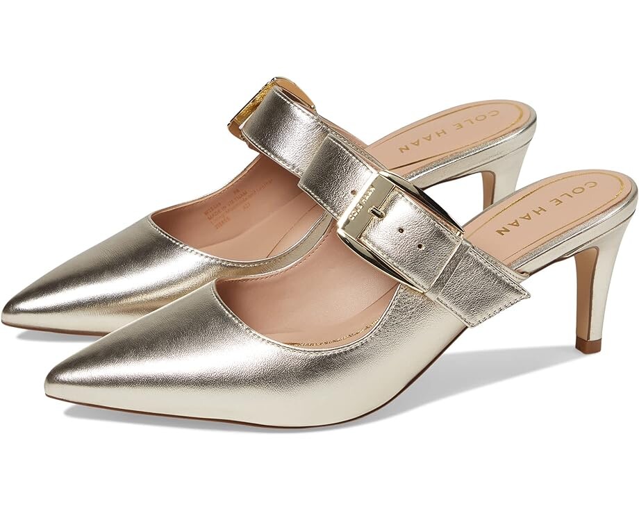 

Туфли Cole Haan Vandam Buckle Mule 65 mm, цвет Gold Leather