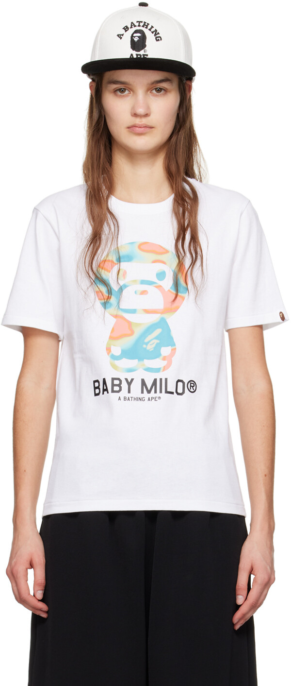 

Белая футболка с жидким камуфляжем Baby Milo Bape, цвет White/Green