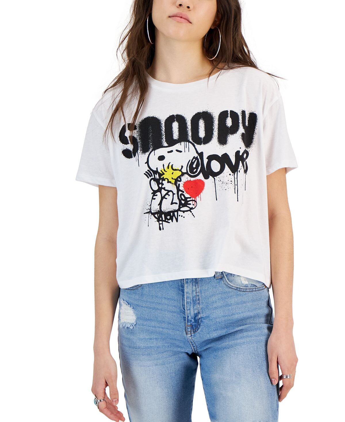 

Укороченная футболка с рисунком Snoopy Love для юниоров Grayson Threads Black, белый