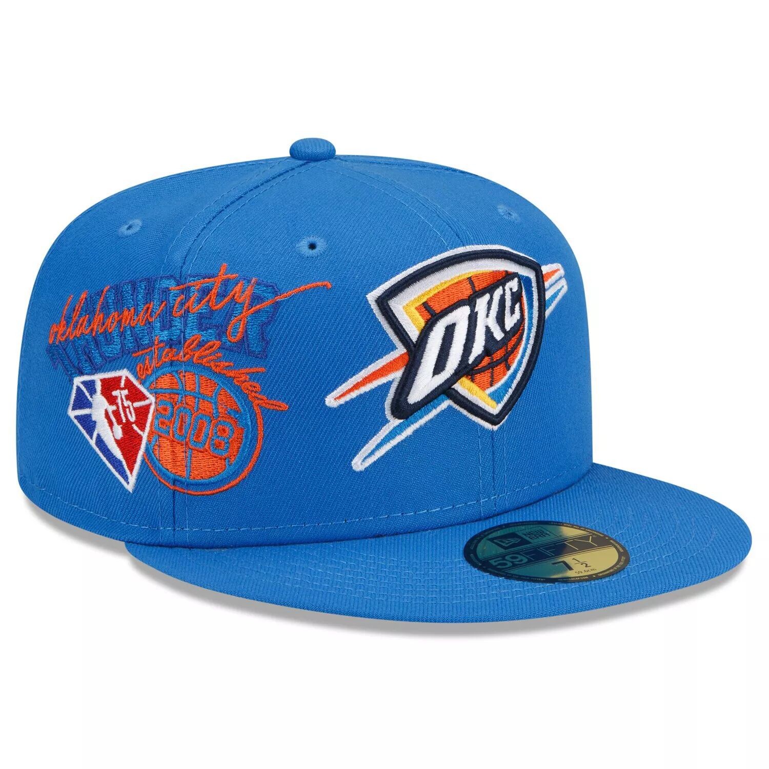 

Мужская приталенная шляпа New Era Blue Oklahoma City Thunder Back Half 59FIFTY