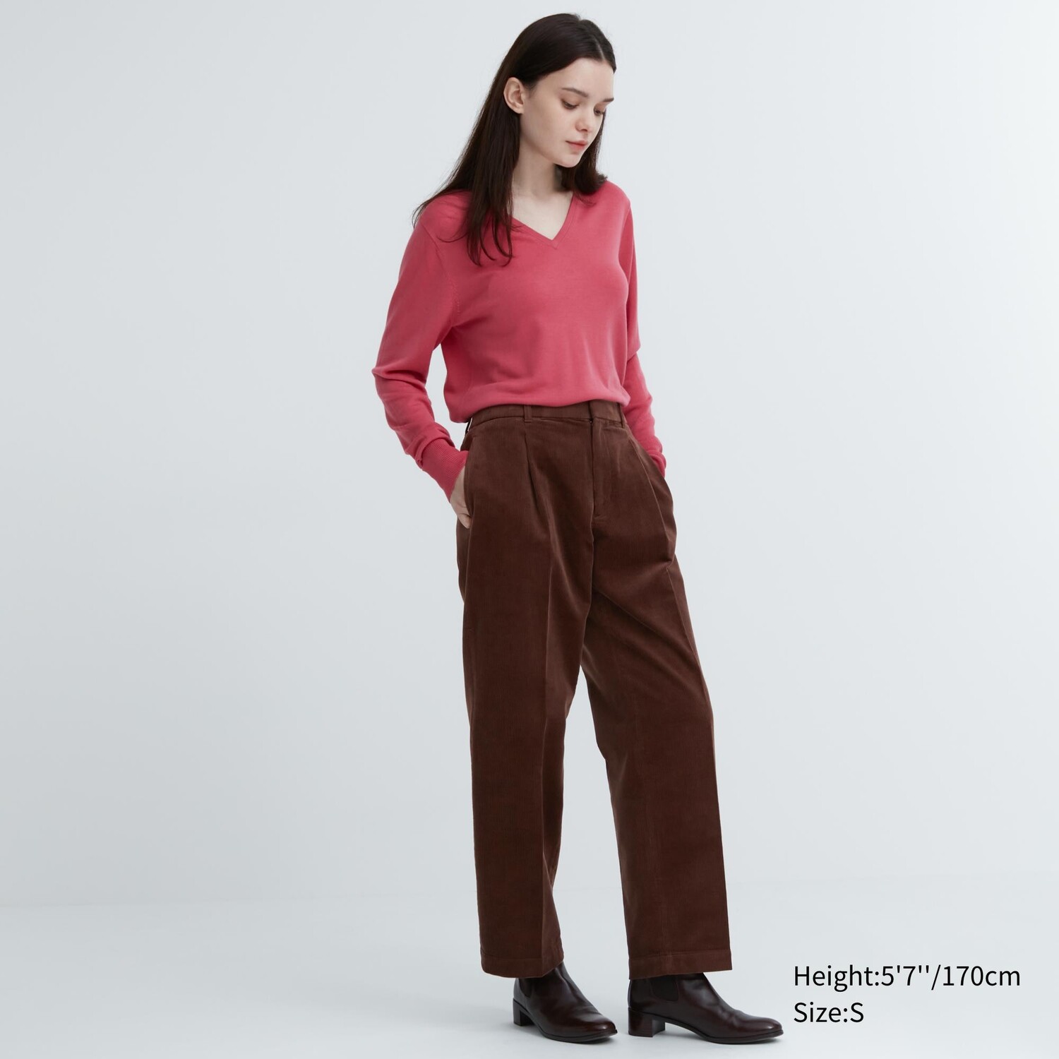 

Вельзовые брюки со склисами UNIQLO, темно-коричневый