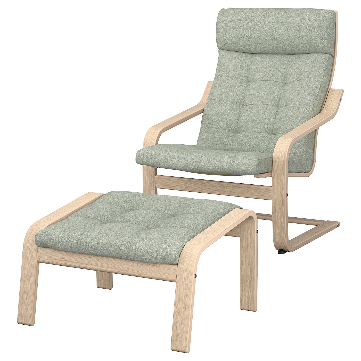ПОЭНГ Кресло и подставка для ног, дубовый шпон светлый/Гуннаред светло-зеленый POÄNG IKEA