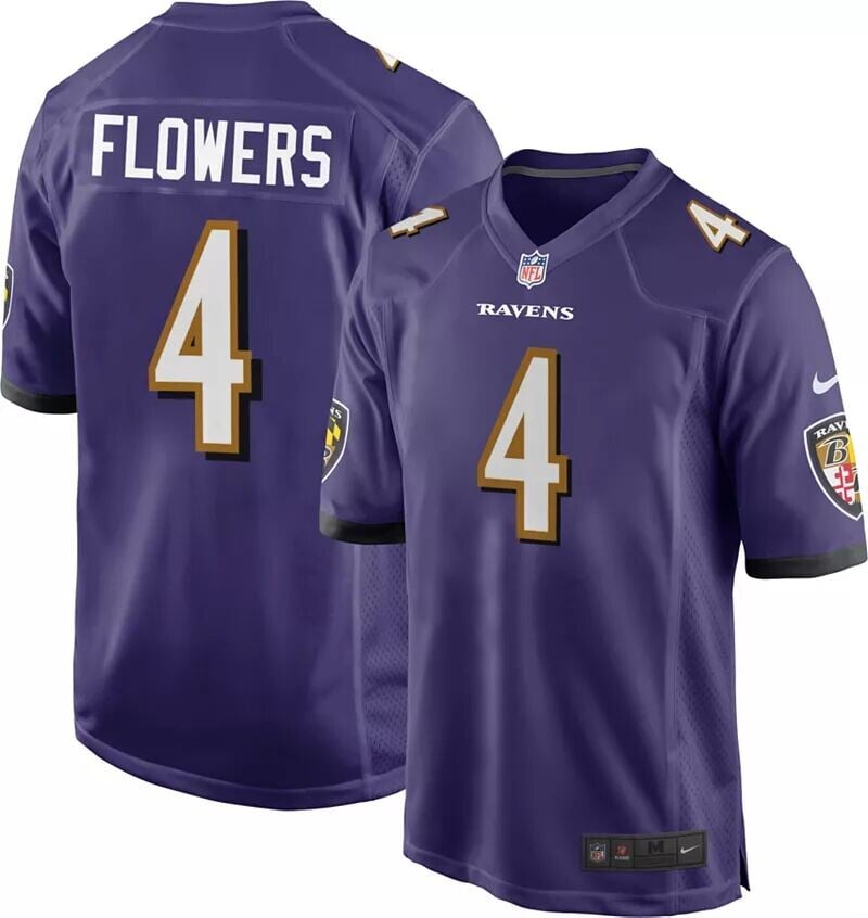 

Мужское джерси Nike Baltimore Ravens Zay Flowers #4 фиолетового цвета