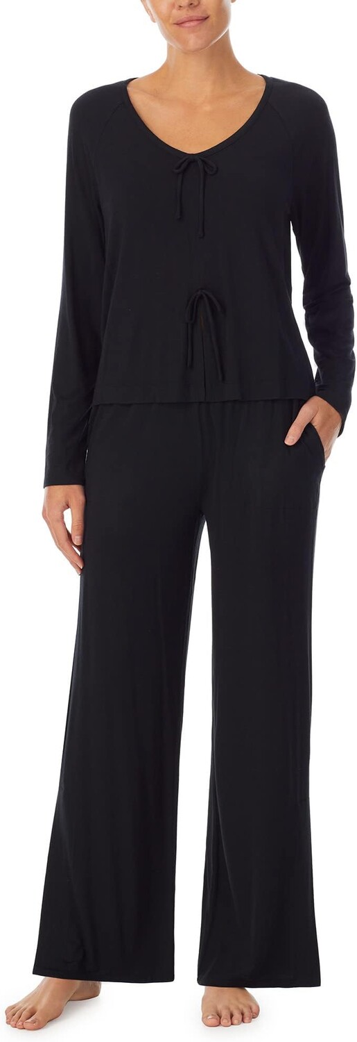 

Пижамные брюки Sanctuary Faux Tie Long Sleeve Top and Side Slit Pants, черный
