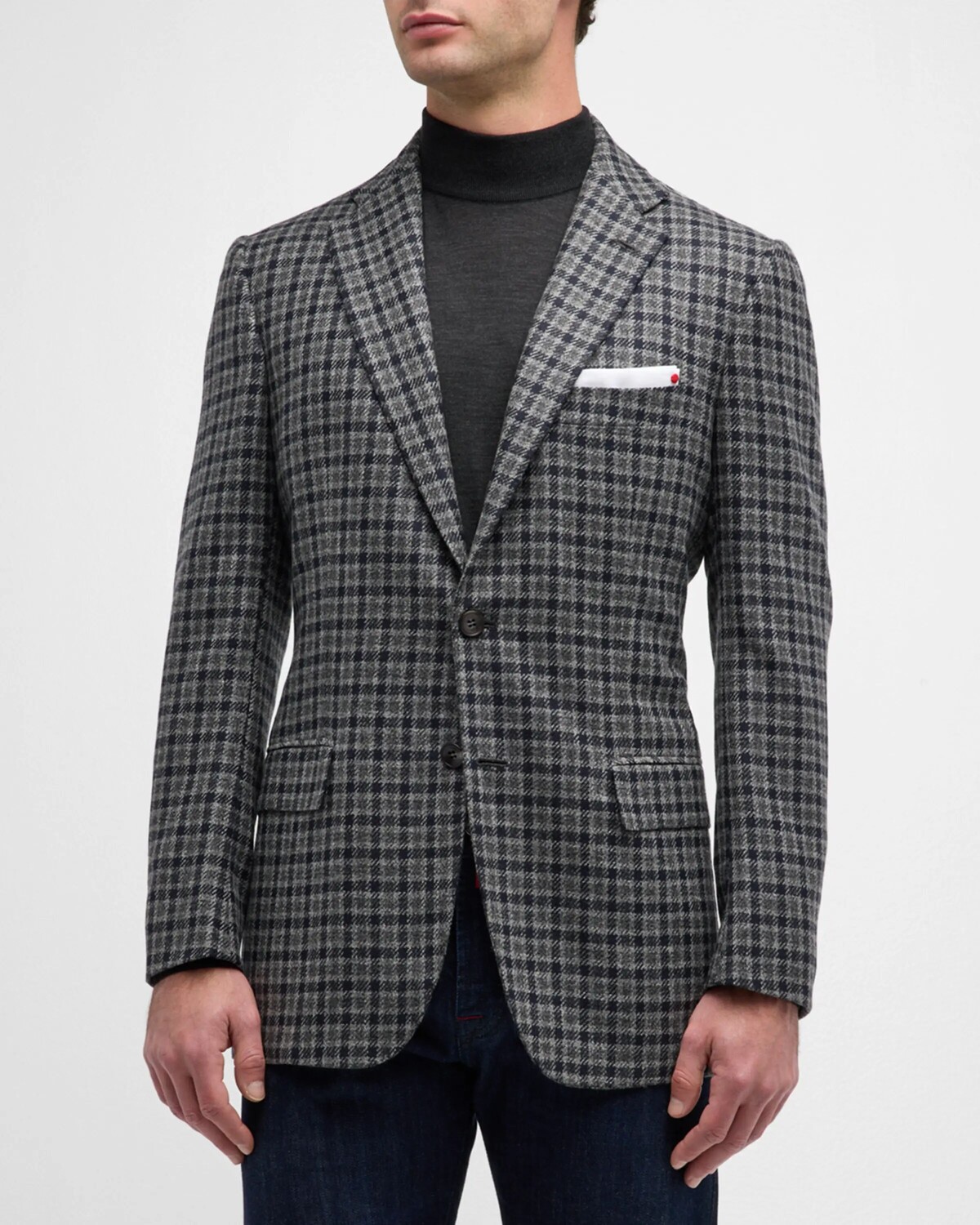 

Мужское спортивное пальто из кашемира в клетку Kiton, цвет Gray